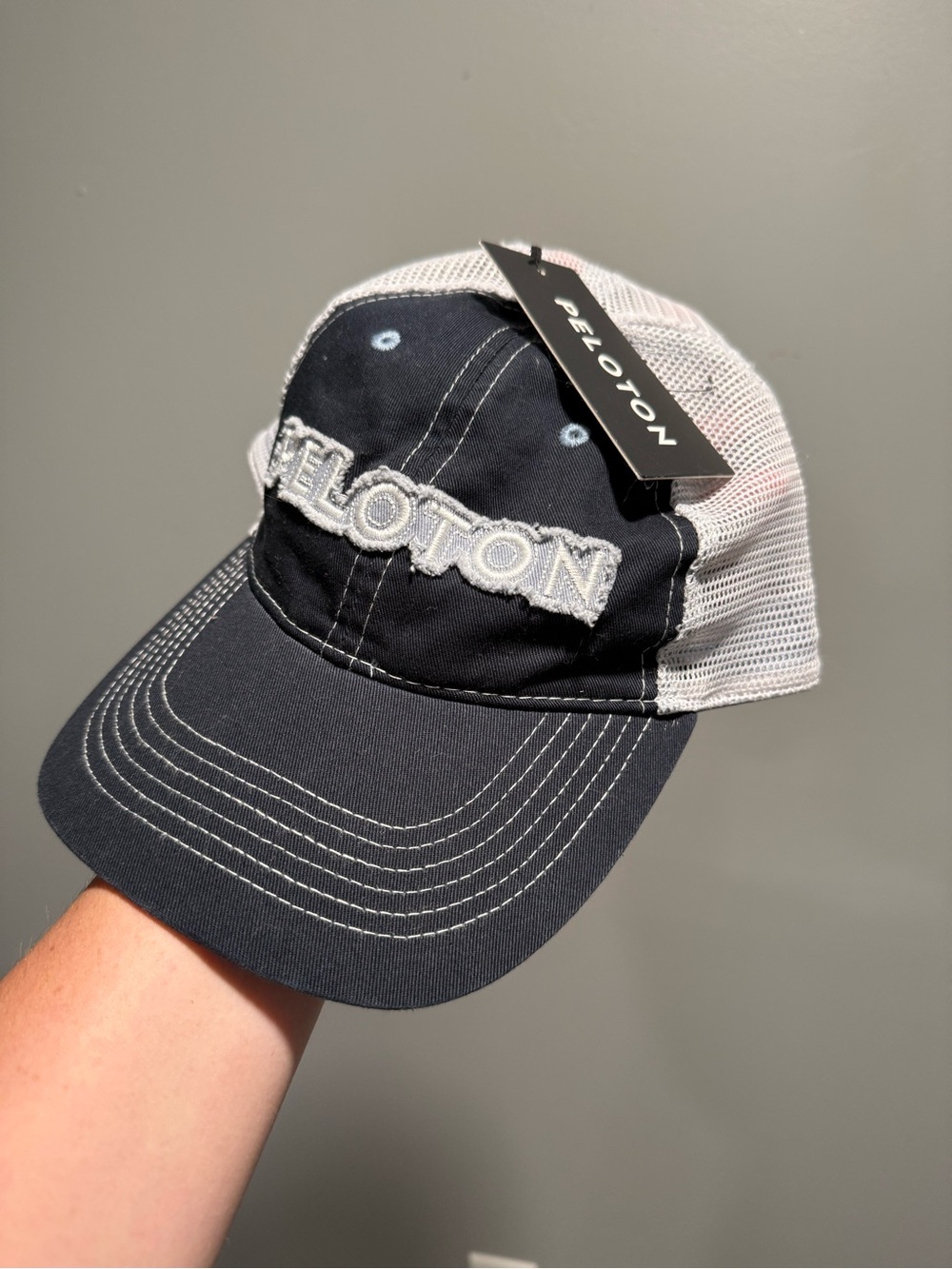 Peloton Navy and White Trucker Cap with Embroidered Logo